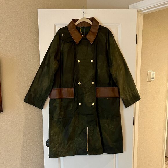 Barbour Jackets & Blazers - Barbour Green 'Bearden' Wax Coat with Brown Leather Collar Trim, NEW